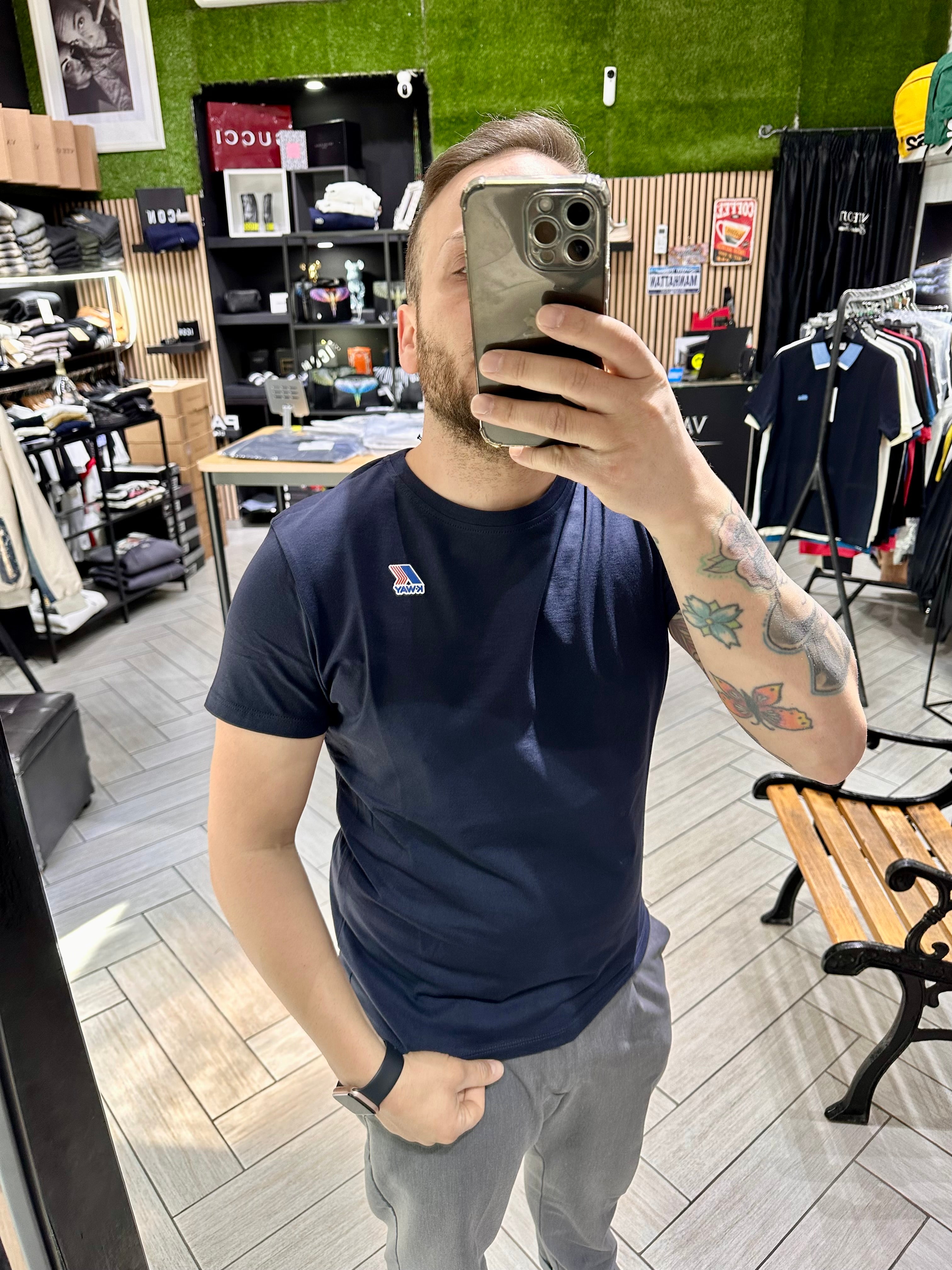 T-shirt Kway blu logo stampato