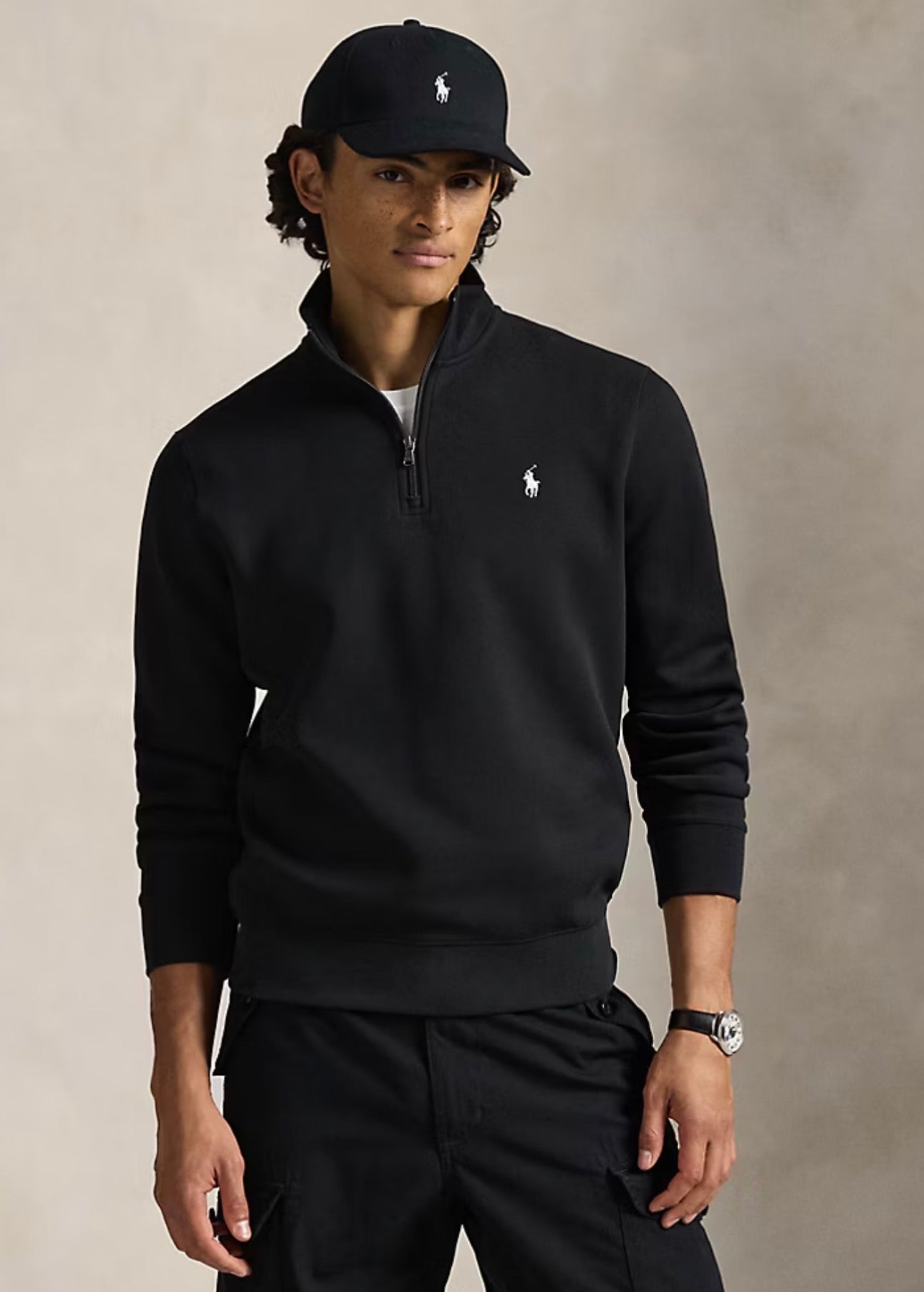 Felpa Ralph Lauren Nera mezza zip
