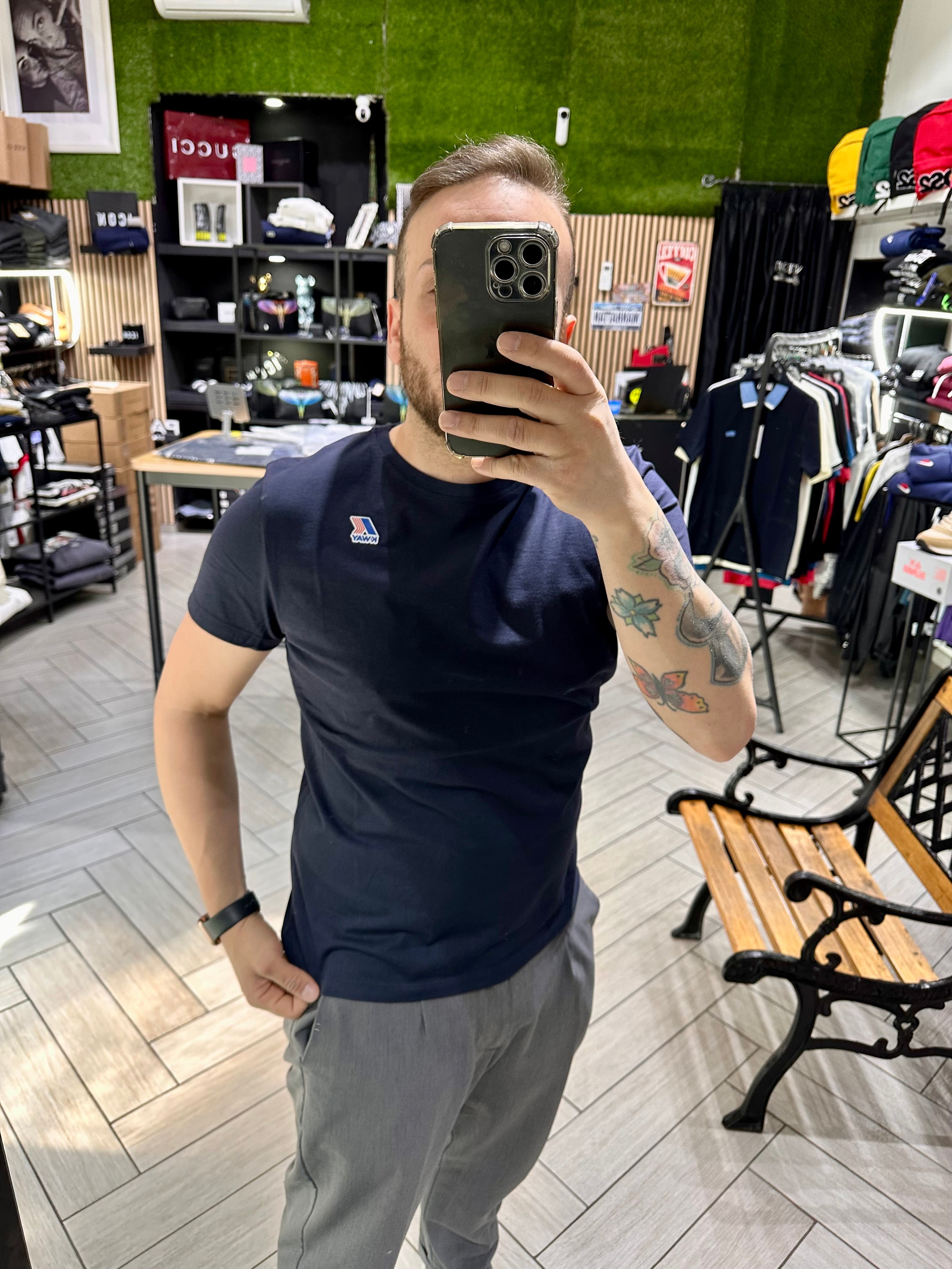T-shirt Kway blu logo stampato