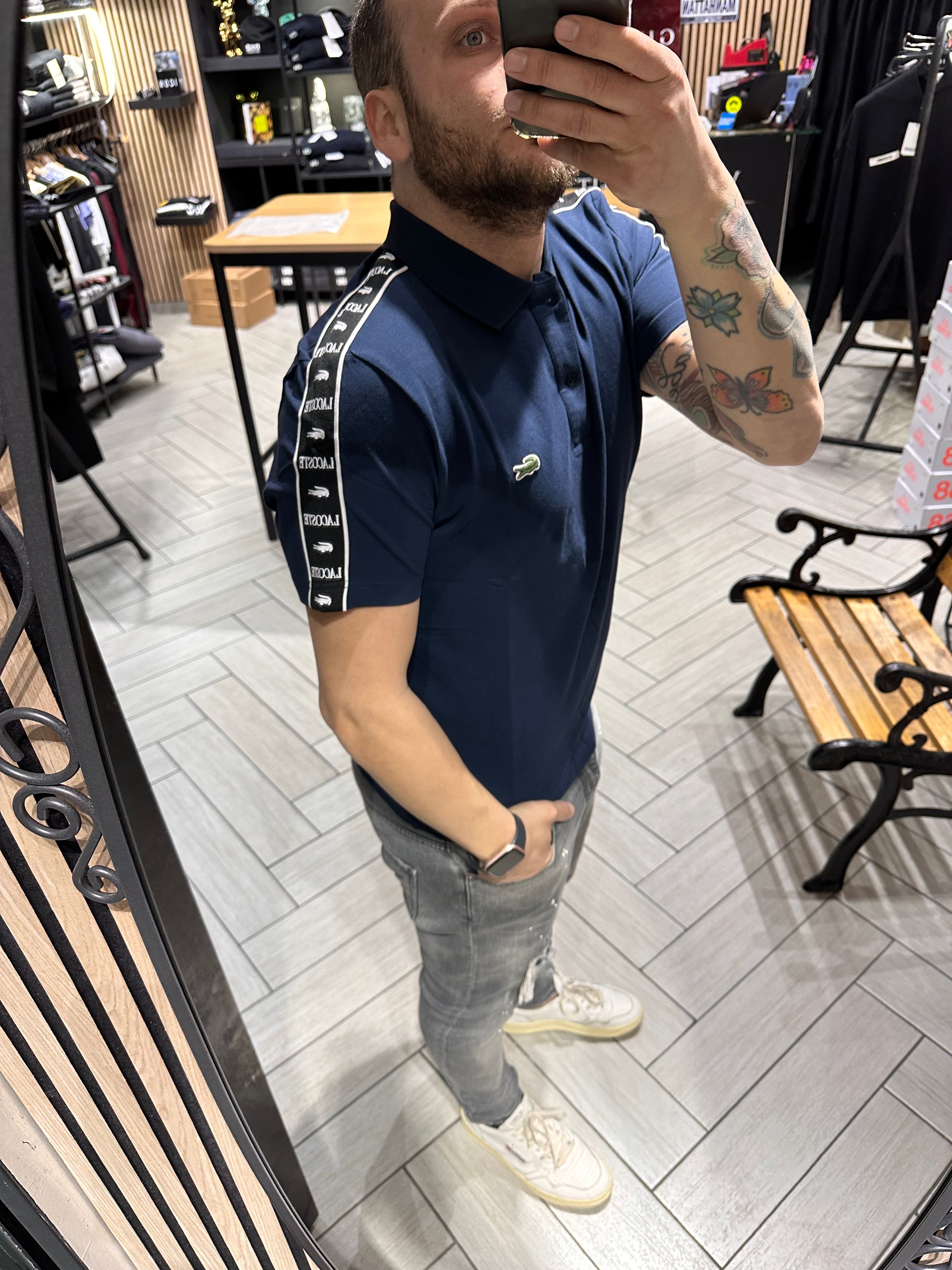 Polo Lacoste Blu con fasce