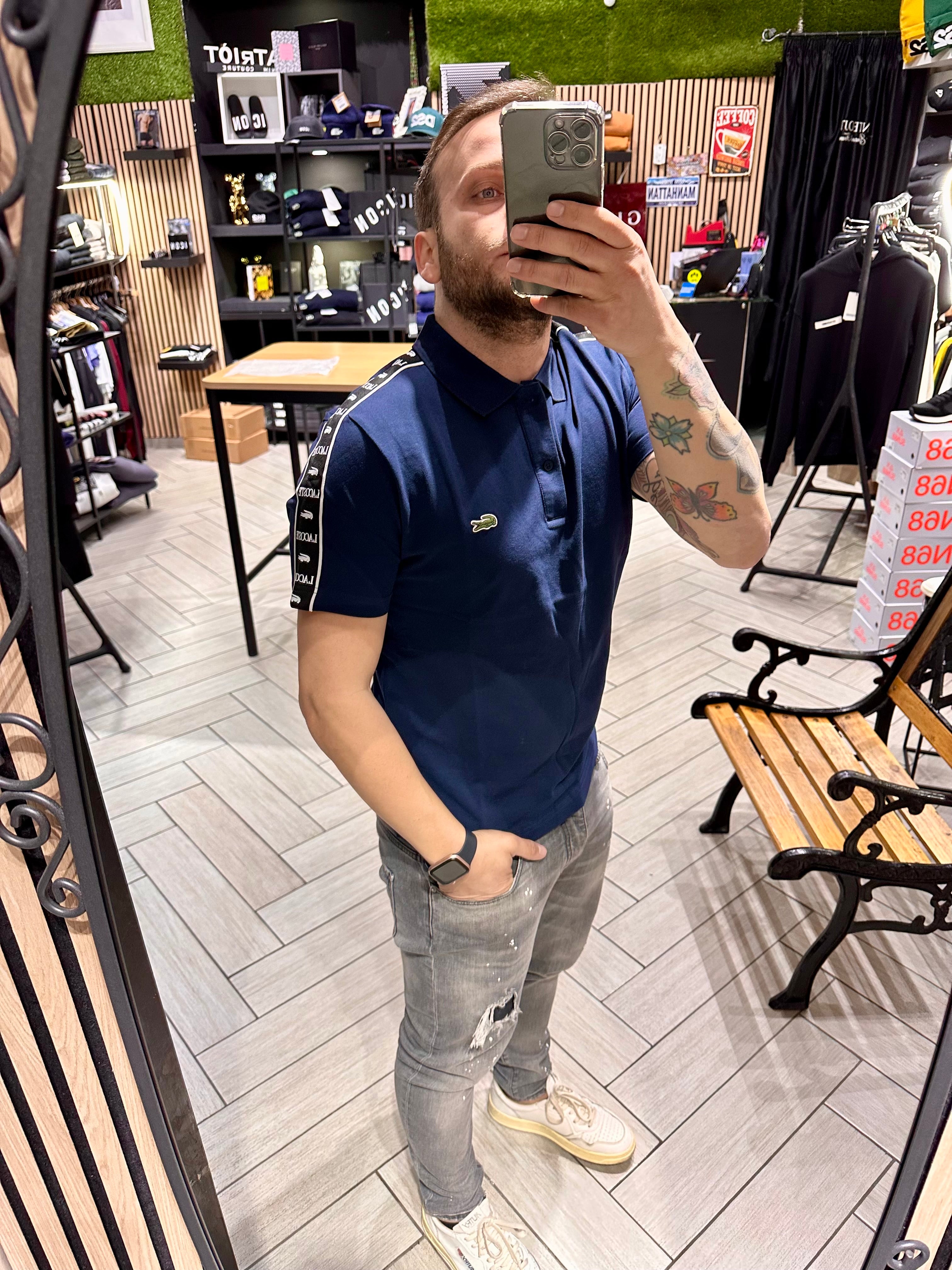 Polo Lacoste Blu con fasce