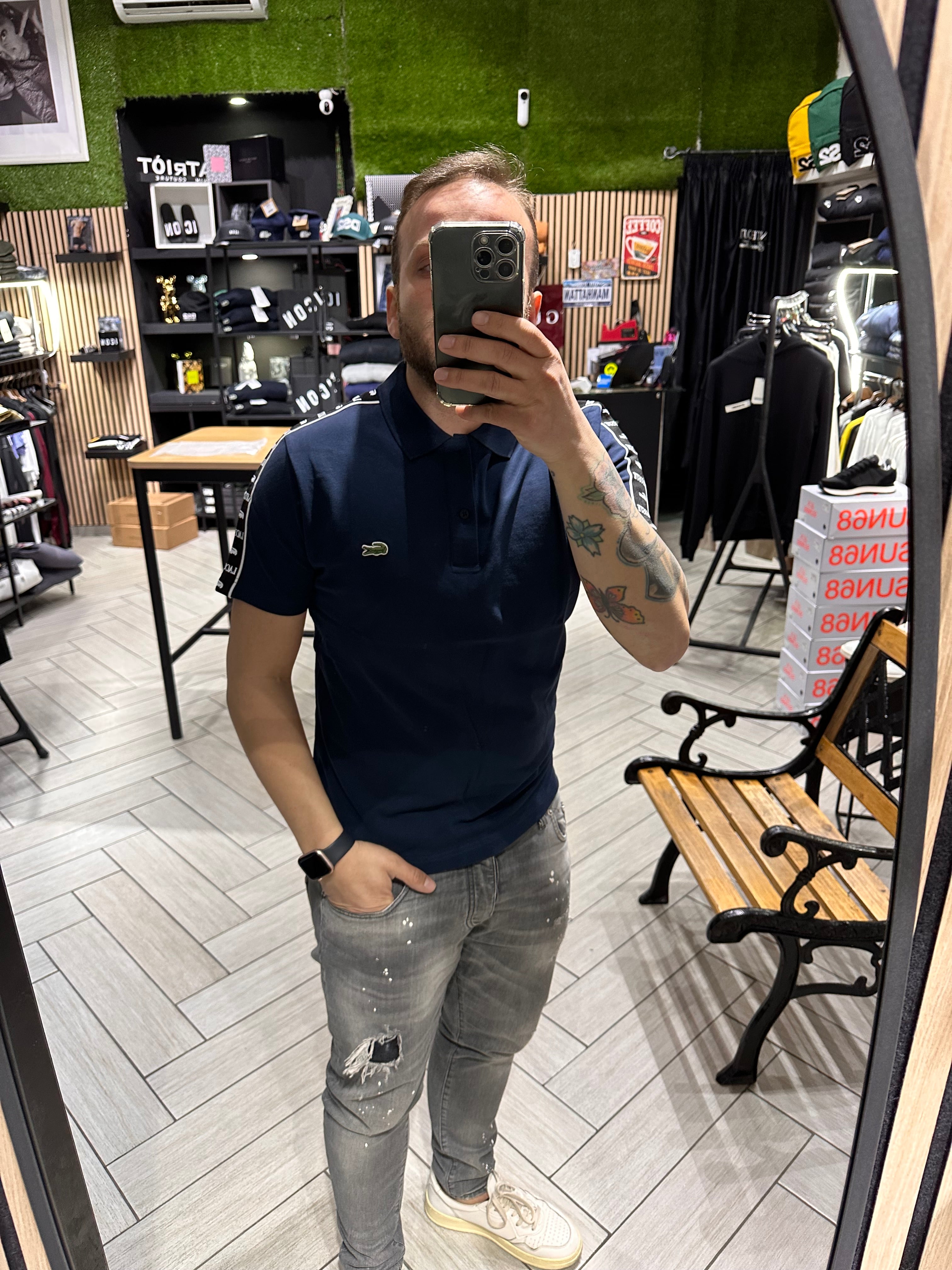 Polo Lacoste Blu con fasce